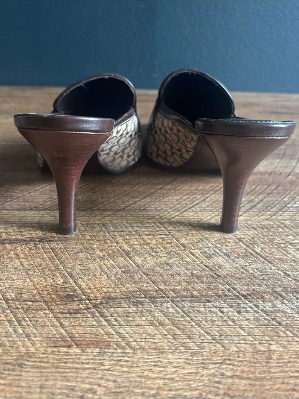 Coach Brown Slip-On Pointed Toe Mule Heels with Buckle - Picture 3 of 5